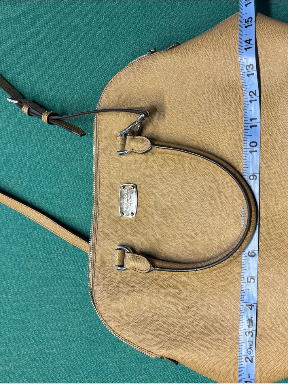 Michael Kors Beige and Teal Saffiano Leather Wristlet
